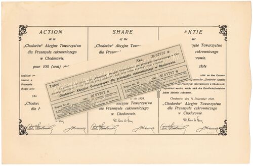 Акція Ходорівської цукроварні номіналом 100 злотих (1928) (зворот).jpg