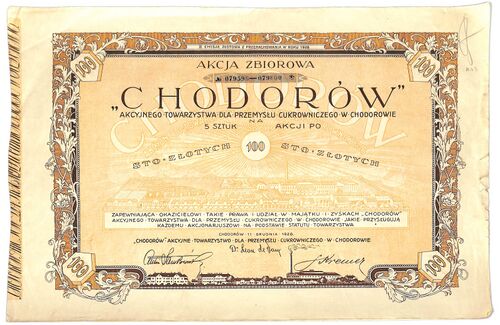 Акція Ходорівської цукроварні номіналом 500 злотих (1928).jpg