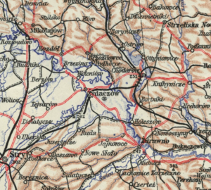Жидачівщина на контурній карті центральної Європи 1917.png