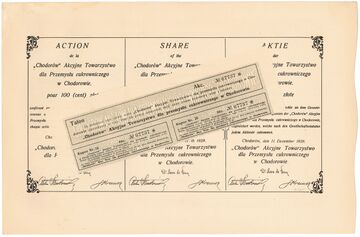 Акція Ходорівської цукроварні номіналом 100 злотих (1928) (зворот)