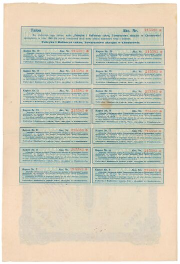 Акція Ходорівської цукроварні номіналом 140 марок (1921) (зворот)