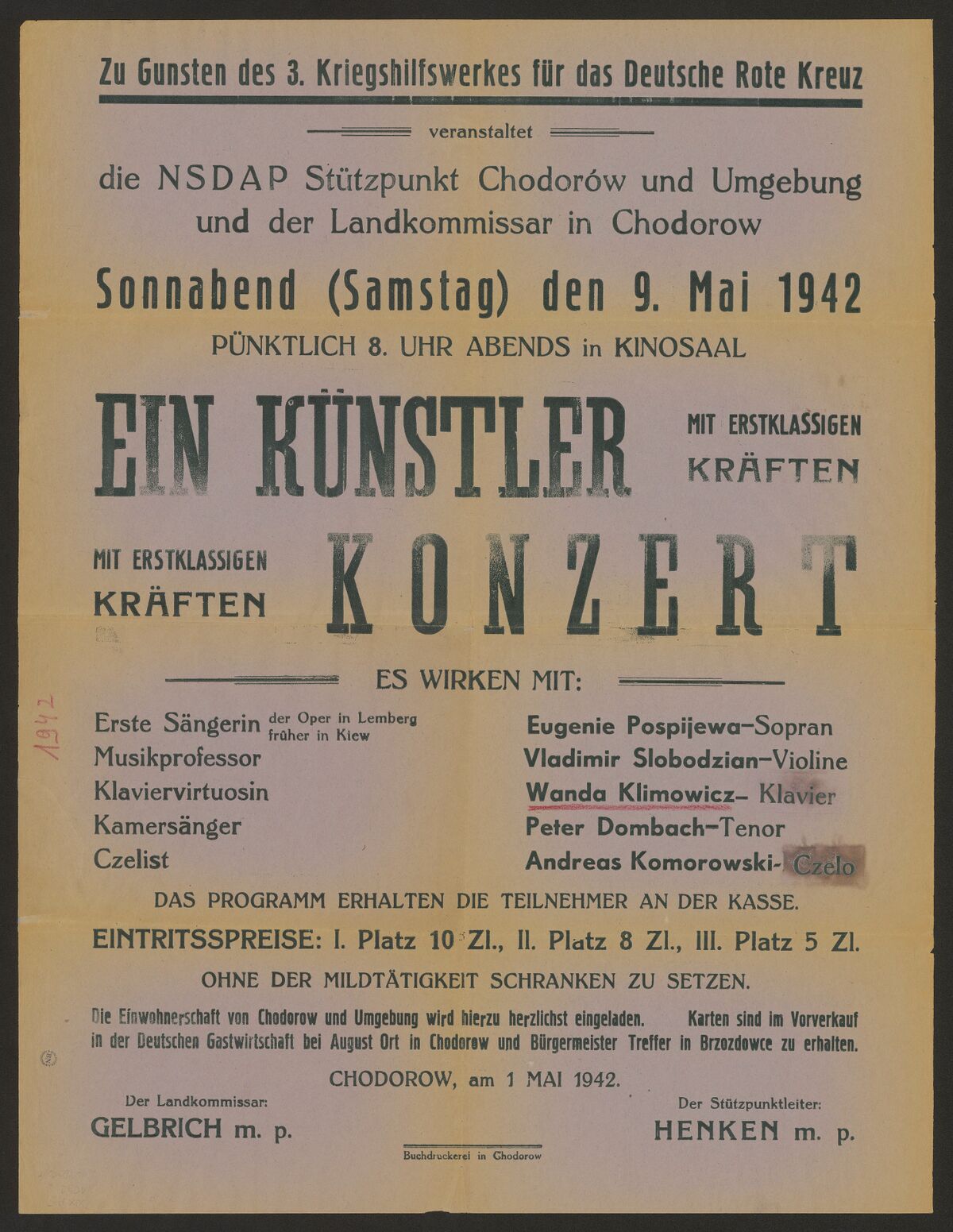 Афіша концерту (Ходорів) (9 травня 1942)