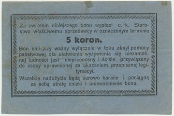 Бон 5 крон липень 1918 B Розділ SI (реверс)