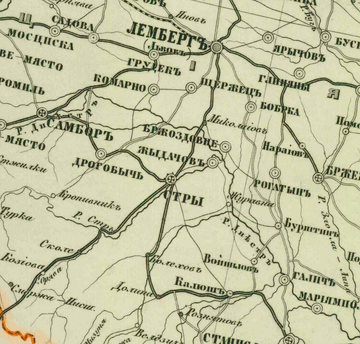 Жидачівщина на карті Європейської Росії і Кавказького краю 1862