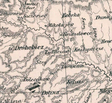 Жидачівщина на карті Галичини 1846