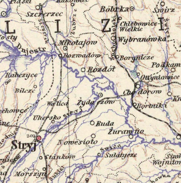 Жидачівщина на карті Галичини 1944