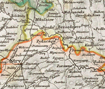 Жидачівщина на карті Королівства Галичина 1832