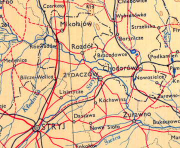 Жидачівщина на карті Польщі та навколишніх земель 1943