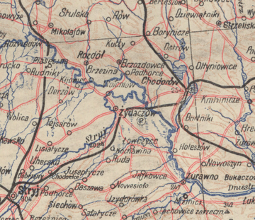 Жидачівщина на карті Польщі 1920-1921