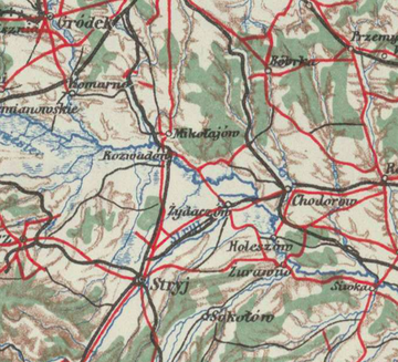 Жидачівщина на контурній карті центральної Європи 1916