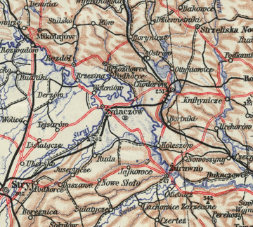 Жидачівщина на контурній карті центральної Європи 1917