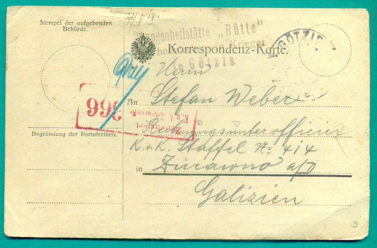 Карта кореспонденційна Ґетціс Журавно (1918) (зворот)