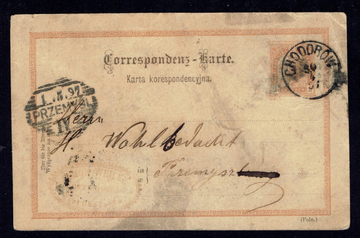 Карта кореспонденційна 2 крейцери 1897 Ходорів (зворот)