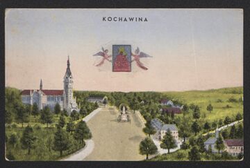 Кольорова поштівка Кохавинський костел (міжвоєнні часи)