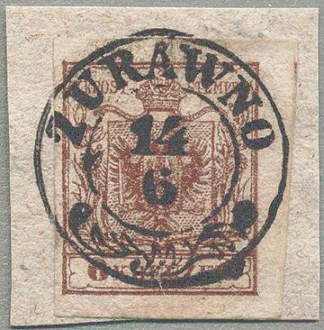 Марка 6 крейцерів 1850 Журавно