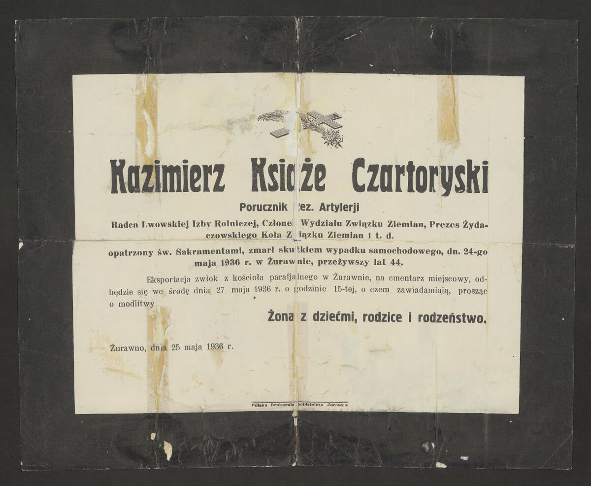 Некролог Казимира Чарторийського (1936)