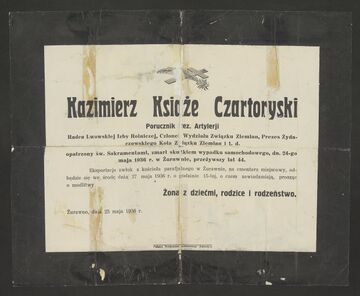 Некролог Казимира Чарторийського