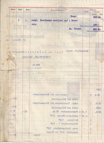 Рахунок Карлу фон Язвінському з Піддністрян (1910) (зворот)